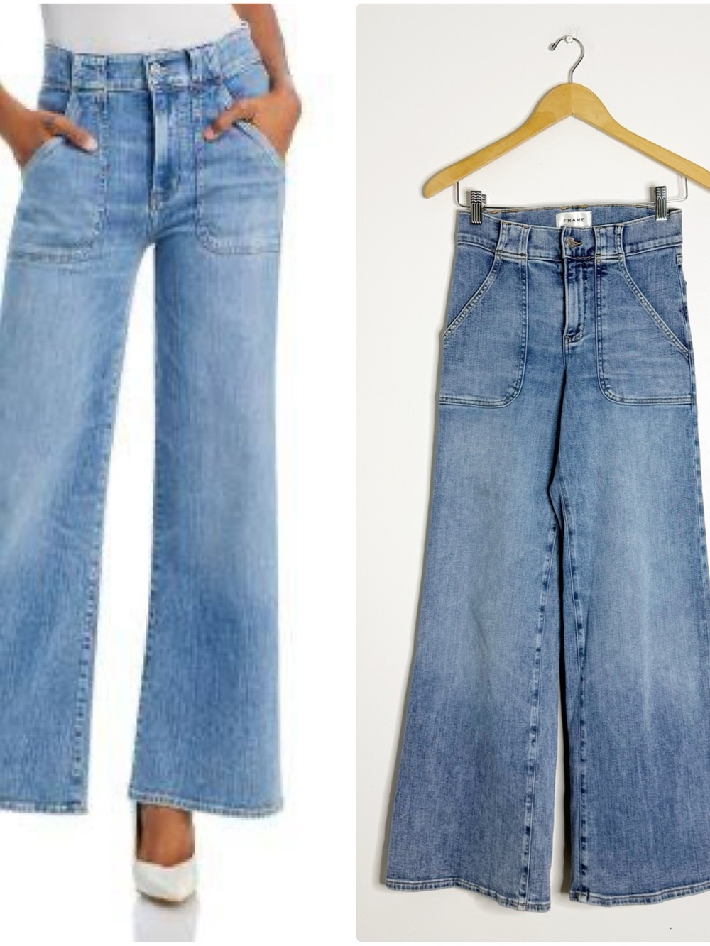 FRAME Modern Pocket Wide Leg Jeans Size 25 Light Wash High Rise